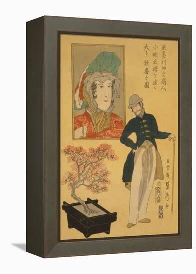 American Merchant Delighted with Miniature Cherry Tree-Sadahide Utagawa-Framed Stretched Canvas