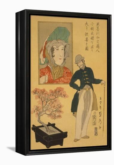 American Merchant Delighted with Miniature Cherry Tree-Sadahide Utagawa-Framed Stretched Canvas