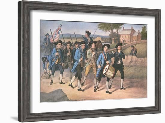 American 'Minute-Men' Marching Against the British to the Martial Music of Fife and Drum-American-Framed Giclee Print