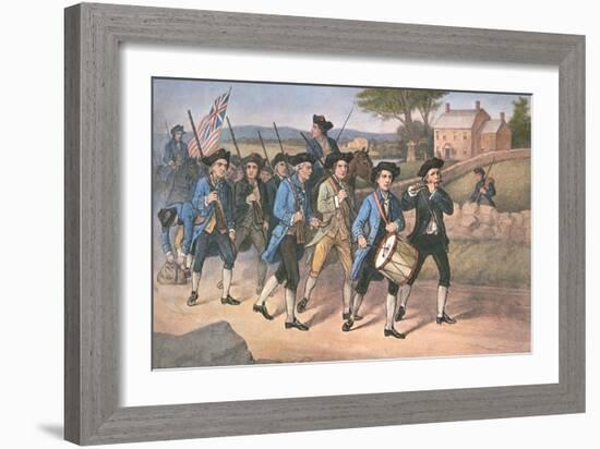 American 'Minute-Men' Marching Against the British to the Martial Music of Fife and Drum-American-Framed Giclee Print