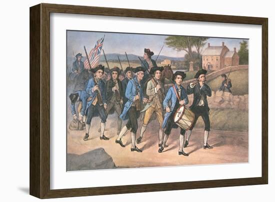 American 'Minute-Men' Marching Against the British to the Martial Music of Fife and Drum-American-Framed Giclee Print