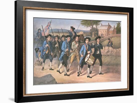 American 'Minute-Men' Marching Against the British to the Martial Music of Fife and Drum-American-Framed Giclee Print