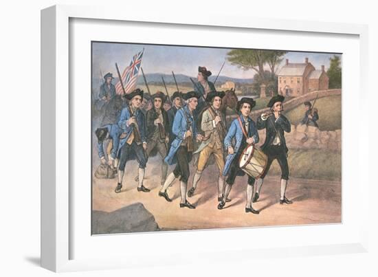 American 'Minute-Men' Marching Against the British to the Martial Music of Fife and Drum-American-Framed Giclee Print