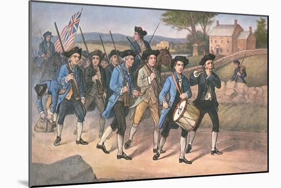 American 'Minute-Men' Marching Against the British to the Martial Music of Fife and Drum-American-Mounted Giclee Print