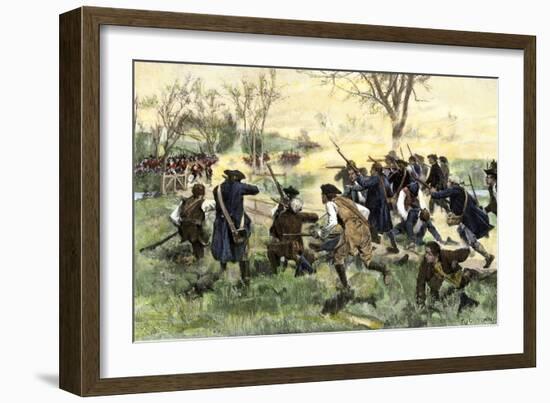 American Minutemen Fight to Hold Off the British Army at Concord Bridge, April 10, 1775-null-Framed Giclee Print