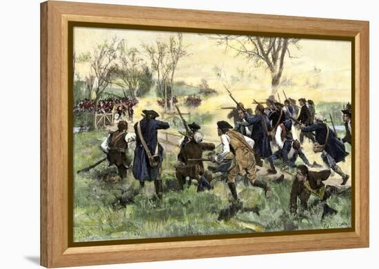 American Minutemen Fight to Hold Off the British Army at Concord Bridge, April 10, 1775-null-Framed Premier Image Canvas