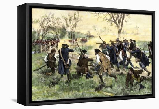 American Minutemen Fight to Hold Off the British Army at Concord Bridge, April 10, 1775-null-Framed Premier Image Canvas