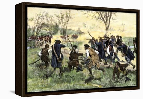 American Minutemen Fight to Hold Off the British Army at Concord Bridge, April 10, 1775-null-Framed Premier Image Canvas