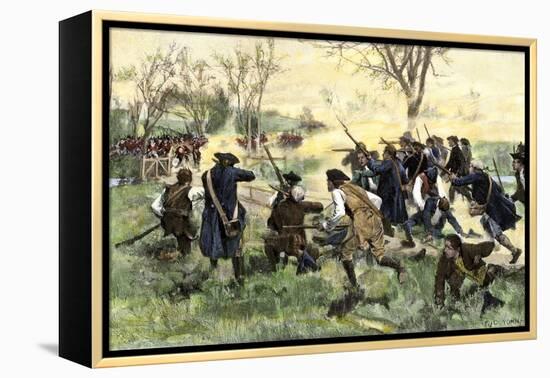 American Minutemen Fight to Hold Off the British Army at Concord Bridge, April 10, 1775-null-Framed Premier Image Canvas