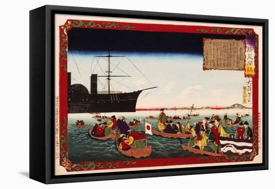 American Navy Commodore Matthew Perry arrives in Japan, August 7, 1853, Woodblock Print-Taiso Yoshitoshi-Framed Premier Image Canvas