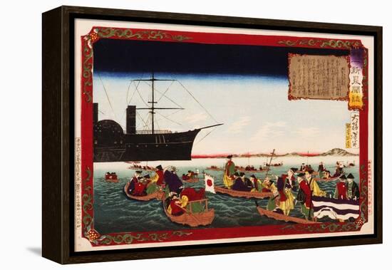 American Navy Commodore Matthew Perry arrives in Japan, August 7, 1853, Woodblock Print-Taiso Yoshitoshi-Framed Premier Image Canvas