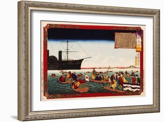 American Navy Commodore Matthew Perry arrives in Japan, August 7, 1853, Woodblock Print-Taiso Yoshitoshi-Framed Giclee Print