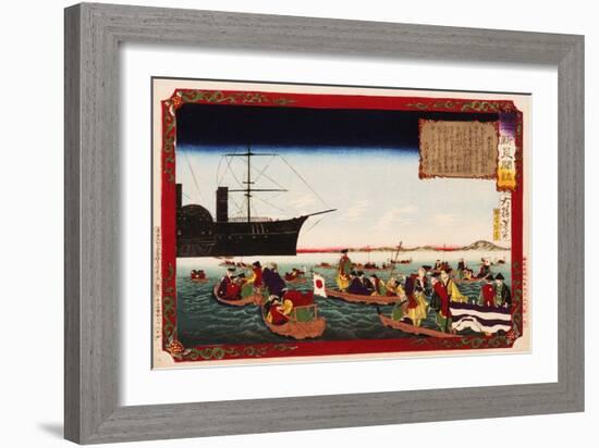 American Navy Commodore Matthew Perry arrives in Japan, August 7, 1853, Woodblock Print-Taiso Yoshitoshi-Framed Giclee Print