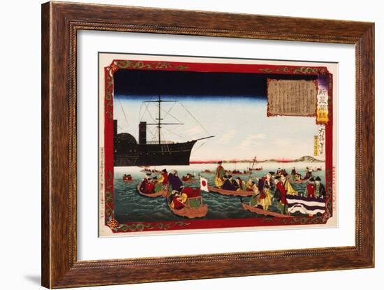 American Navy Commodore Matthew Perry arrives in Japan, August 7, 1853, Woodblock Print-Taiso Yoshitoshi-Framed Giclee Print