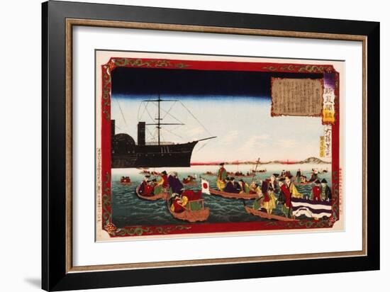 American Navy Commodore Matthew Perry arrives in Japan, August 7, 1853, Woodblock Print-Taiso Yoshitoshi-Framed Giclee Print