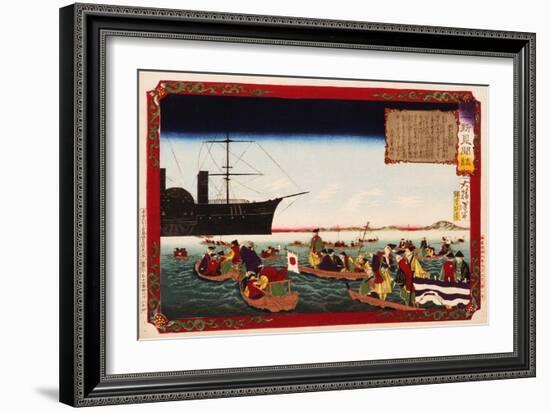 American Navy Commodore Matthew Perry arrives in Japan, August 7, 1853, Woodblock Print-Taiso Yoshitoshi-Framed Giclee Print