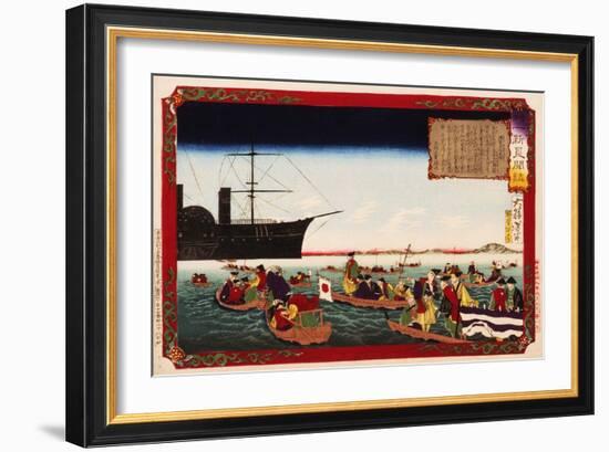 American Navy Commodore Matthew Perry arrives in Japan, August 7, 1853, Woodblock Print-Taiso Yoshitoshi-Framed Giclee Print
