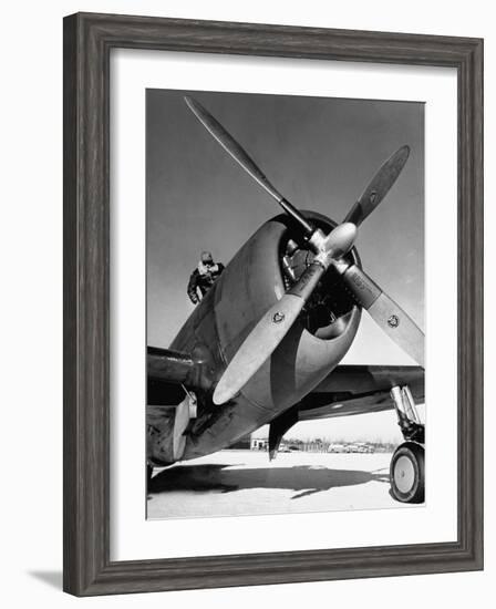 American P-47 Thunderbolt Fighter Plane and its Pilot-Dmitri Kessel-Framed Photographic Print