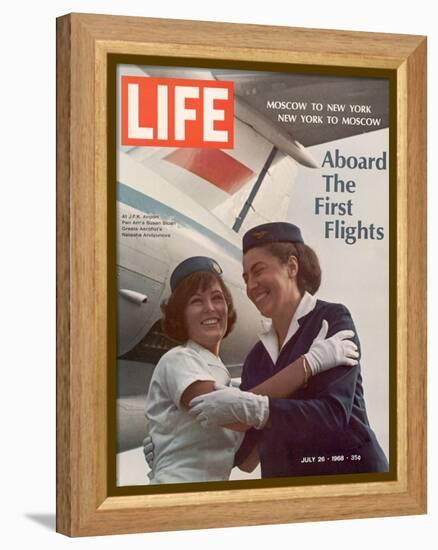 American Pan Am Stewardess Sicari Embracing Russian Aeroflot Stewardess Arutyunova, July 25, 1968-Arthur Schatz-Framed Premier Image Canvas