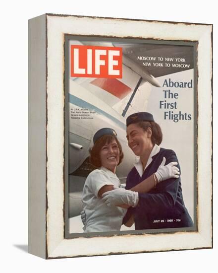 American Pan Am Stewardess Sicari Embracing Russian Aeroflot Stewardess Arutyunova, July 25, 1968-Arthur Schatz-Framed Premier Image Canvas