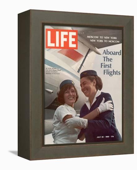 American Pan Am Stewardess Sicari Embracing Russian Aeroflot Stewardess Arutyunova, July 25, 1968-Arthur Schatz-Framed Premier Image Canvas