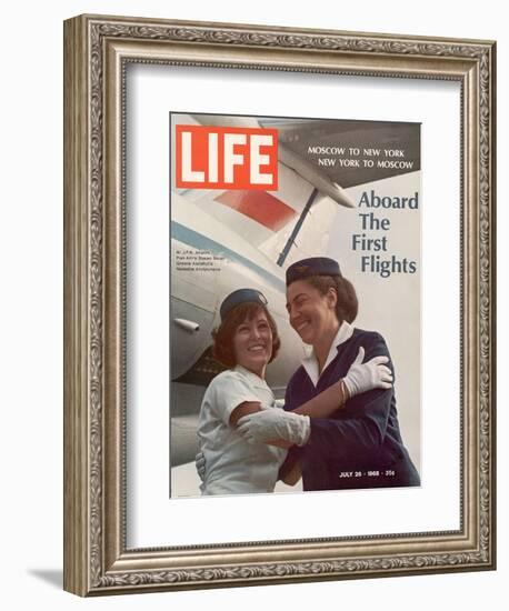 American Pan Am Stewardess Sicari Embracing Russian Aeroflot Stewardess Arutyunova, July 25, 1968-Arthur Schatz-Framed Photographic Print