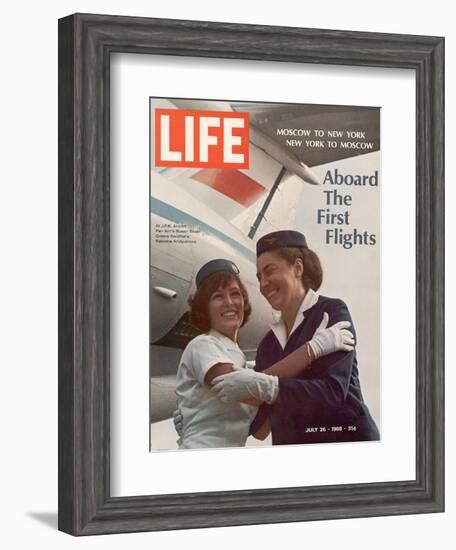 American Pan Am Stewardess Sicari Embracing Russian Aeroflot Stewardess Arutyunova, July 25, 1968-Arthur Schatz-Framed Photographic Print