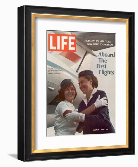 American Pan Am Stewardess Sicari Embracing Russian Aeroflot Stewardess Arutyunova, July 25, 1968-Arthur Schatz-Framed Photographic Print