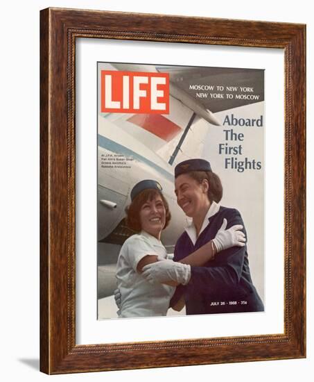 American Pan Am Stewardess Sicari Embracing Russian Aeroflot Stewardess Arutyunova, July 25, 1968-Arthur Schatz-Framed Photographic Print