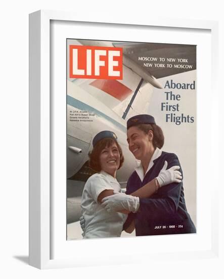 American Pan Am Stewardess Sicari Embracing Russian Aeroflot Stewardess Arutyunova, July 25, 1968-Arthur Schatz-Framed Photographic Print