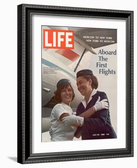 American Pan Am Stewardess Sicari Embracing Russian Aeroflot Stewardess Arutyunova, July 25, 1968-Arthur Schatz-Framed Photographic Print