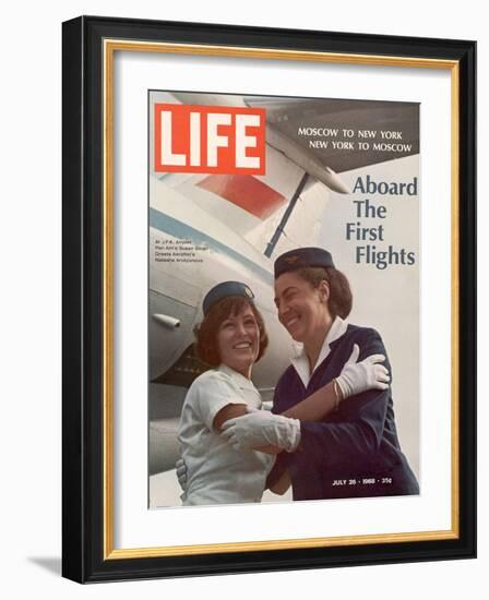 American Pan Am Stewardess Sicari Embracing Russian Aeroflot Stewardess Arutyunova, July 25, 1968-Arthur Schatz-Framed Photographic Print