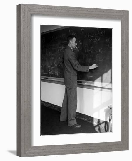 American Physicist J. Robert Oppenheimer Writing on Blackboard at the Institute for Advanced Study-Alfred Eisenstaedt-Framed Premium Photographic Print