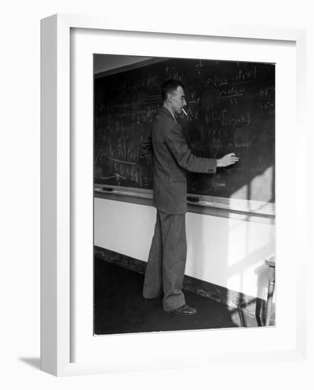 American Physicist J. Robert Oppenheimer Writing on Blackboard at the Institute for Advanced Study-Alfred Eisenstaedt-Framed Premium Photographic Print