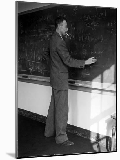 American Physicist J. Robert Oppenheimer Writing on Blackboard at the Institute for Advanced Study-Alfred Eisenstaedt-Mounted Premium Photographic Print