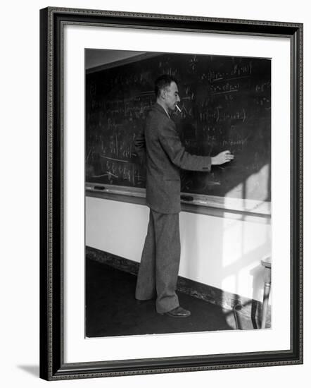 American Physicist J. Robert Oppenheimer Writing on Blackboard at the Institute for Advanced Study-Alfred Eisenstaedt-Framed Premium Photographic Print