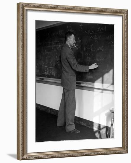 American Physicist J. Robert Oppenheimer Writing on Blackboard at the Institute for Advanced Study-Alfred Eisenstaedt-Framed Premium Photographic Print