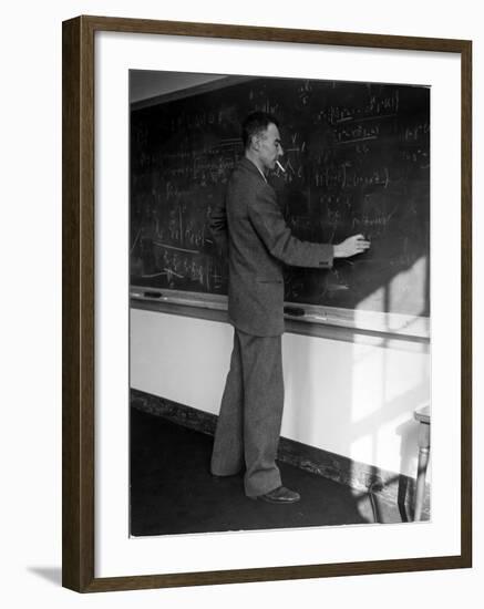 American Physicist J. Robert Oppenheimer Writing on Blackboard at the Institute for Advanced Study-Alfred Eisenstaedt-Framed Premium Photographic Print