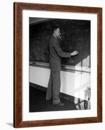 American Physicist J. Robert Oppenheimer Writing on Blackboard at the Institute for Advanced Study-Alfred Eisenstaedt-Framed Premium Photographic Print