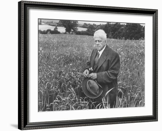American Poet, Robert Frost Standing in Meadow During Visit to the Gloucester Area of England-Howard Sochurek-Framed Premium Photographic Print
