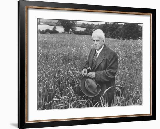American Poet, Robert Frost Standing in Meadow During Visit to the Gloucester Area of England-Howard Sochurek-Framed Premium Photographic Print
