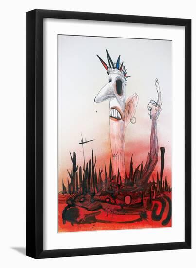 American Politics 10, 1998 (ink and collage on paper)-Ralph Steadman-Framed Giclee Print