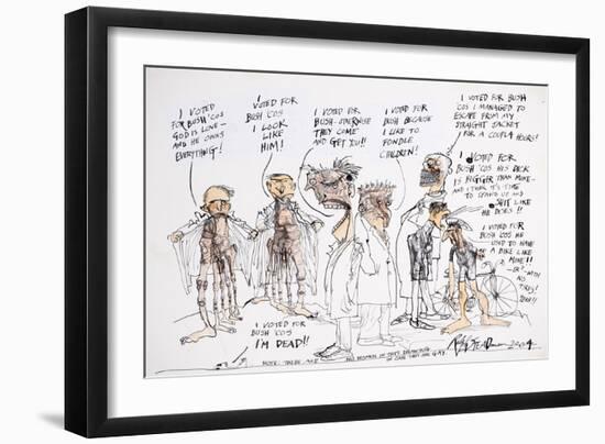 American Politics 50, I Voted for Bush cos', 2004 (ink and collage on paper)-Ralph Steadman-Framed Giclee Print