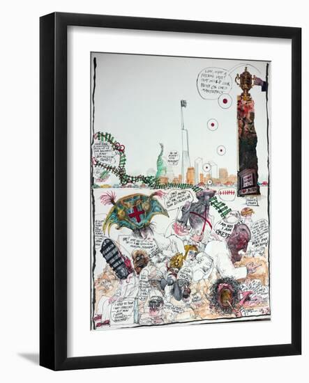 American Politics 57, I say what a fetching vase, 2000 (ink and collage on paper)-Ralph Steadman-Framed Giclee Print