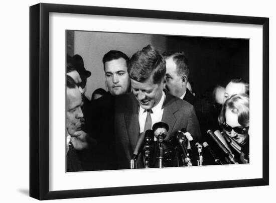 American President John F. Kennedy During a Press Conference, November 29, 1960-null-Framed Photo