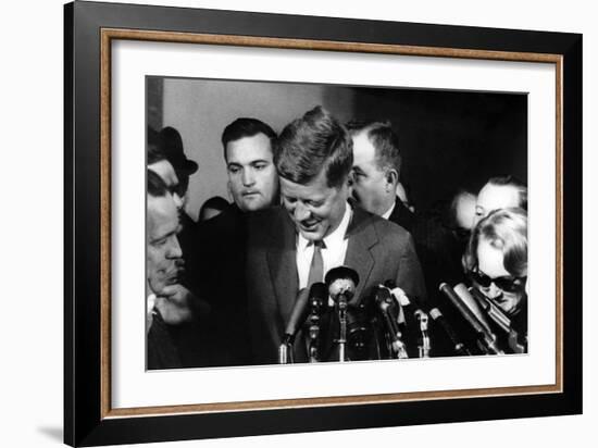 American President John F. Kennedy During a Press Conference, November 29, 1960-null-Framed Photo