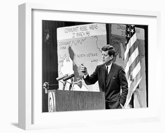 American President John Kennedy Has Held Press Conferences About International Issues-null-Framed Photo