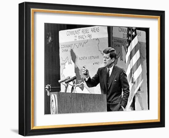 American President John Kennedy Has Held Press Conferences About International Issues-null-Framed Photo