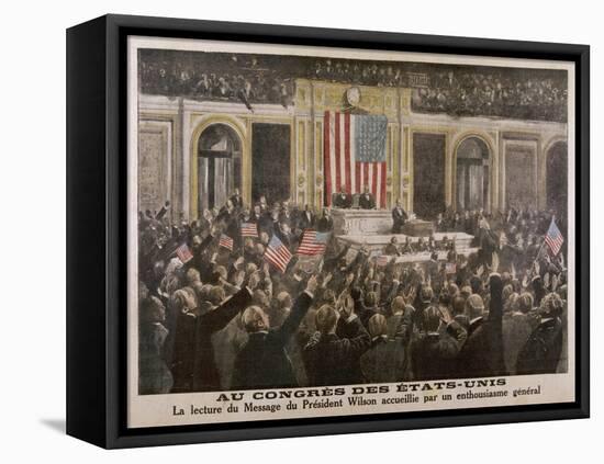 American President Woodrow Wilson Asks Congress to Declare War-null-Framed Stretched Canvas