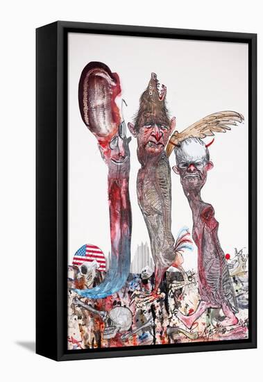 American Presidents 8, George Bush, Rumsfeld, Chaney, 2004 (collage)-Ralph Steadman-Framed Premier Image Canvas